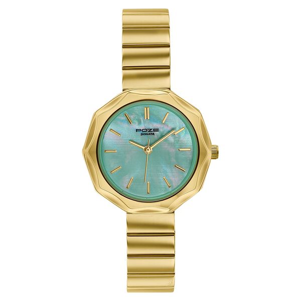 Poze Poze Quartz Analog Green Dial Golden Stainless Steel Strap Watch For Women - image number 1
