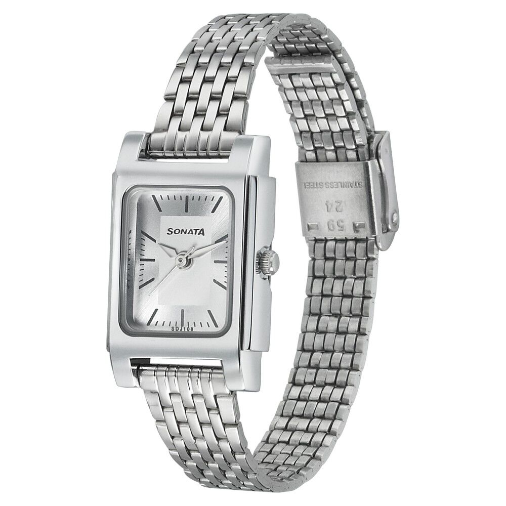 Buy Online Sonata Essentials Silver Dial Women Watch With Stainless Steel Strap nn87021sm03 Sonata