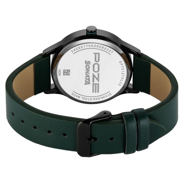 Poze By Sonata Quartz Analog Green Dial Green Leather Strap Watch For Men - image number 6