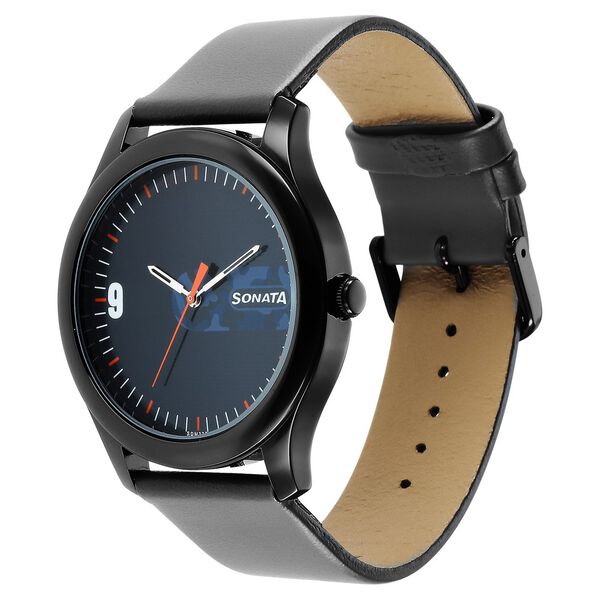 Sonata Quartz Analog Blue Dial Leather Strap Watch for Men - image number 1