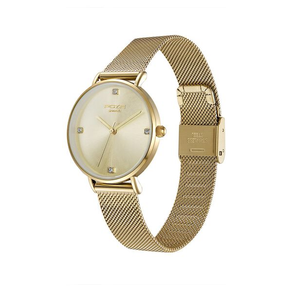 Poze by Sonata Quartz Analog Golden Dial Stainless Steel Strap Watch for Women - image number 2