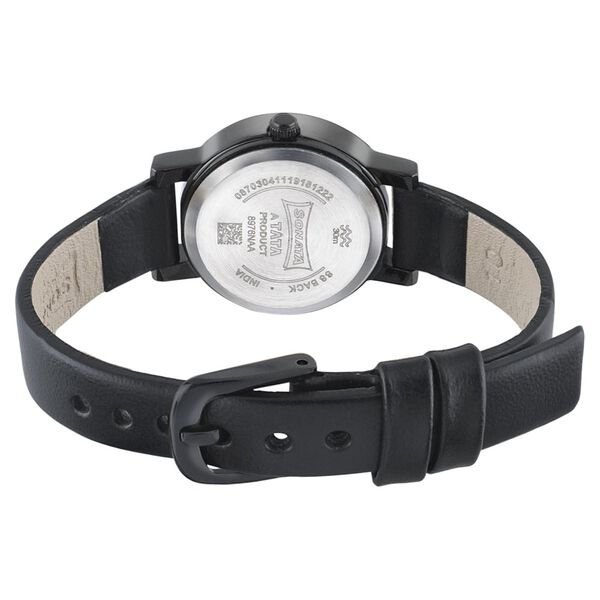 Sonata Onyx Black Dial Women Watch With Leather Strap - image number 3