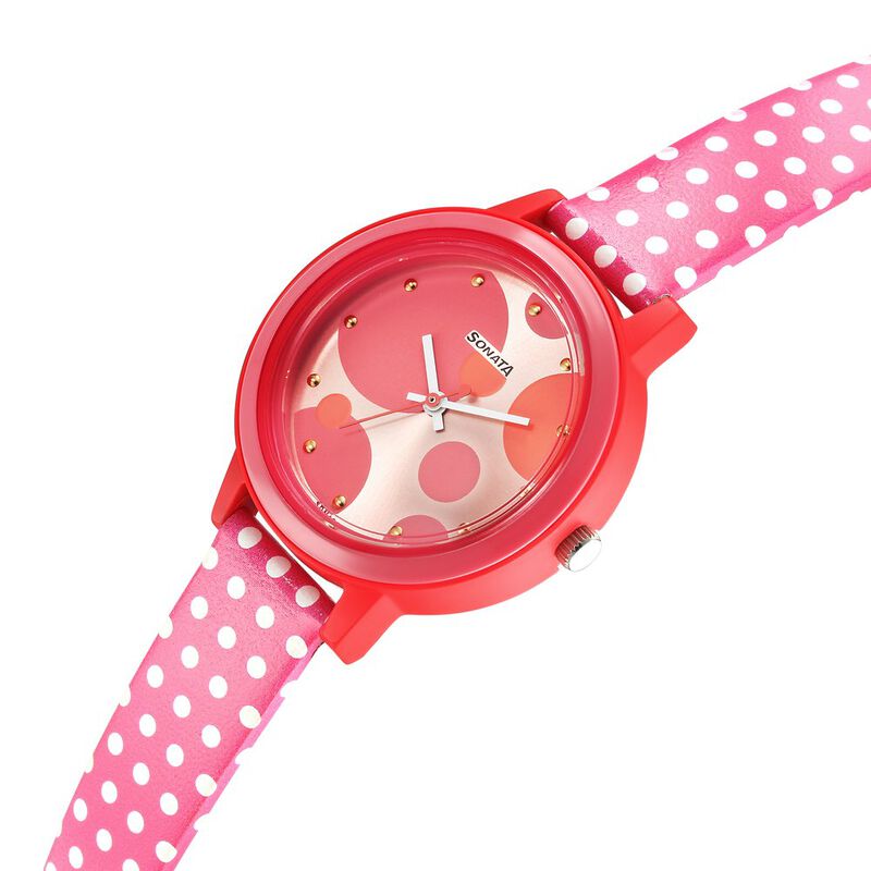 Sonata Dot to Dot Pink Dial Leather Strap Watch for Women - image number 2