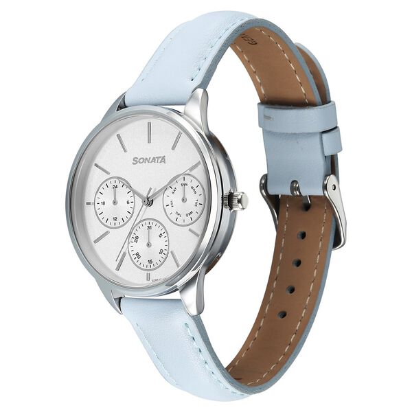 Sonata Eternia Quartz Multifunction Silver Dial Leather Strap Watch For Women - image number 1
