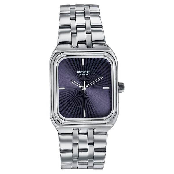 Poze By Sonata Quartz Analog Blue Dial Silver Metal Strap Watch For Men - image number 1