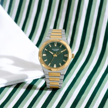 Poze Poze Quartz Analog Green Dial Two Toned Metal Strap Watch For Men