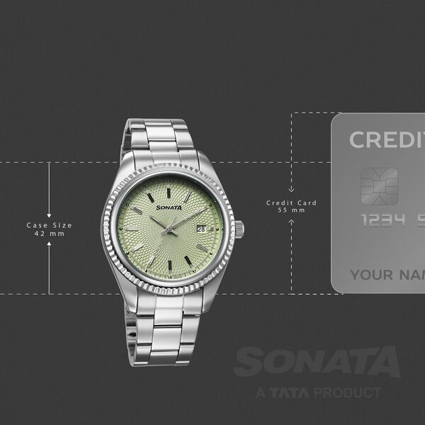 Sonata Festive Quartz Analog with Date Green Dial Metal Strap Watch For Men - image number 3