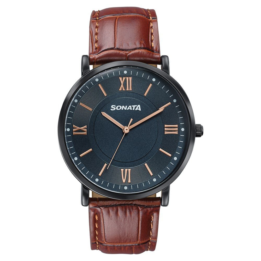 Sonata Verve Quartz Analog Black Dial Brown Leather Strap Watch For Men-picture-13