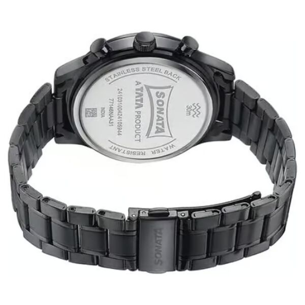 Sonata Wedding Edit Quartz Multifunction Black Dial Stainless Steel Strap Watch For Men - image number 4