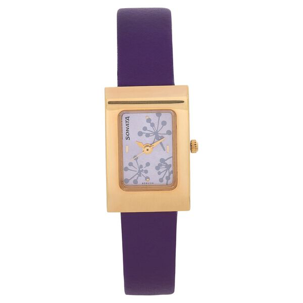 Sonata Quartz Analog Purple Dial Leather Strap Watch for Women - image number 0