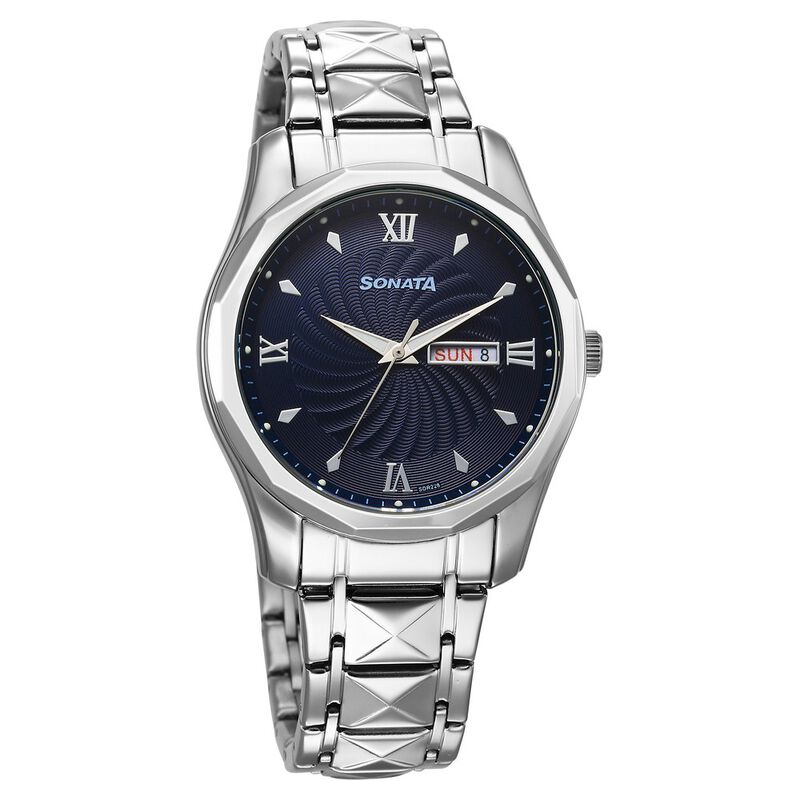 Sonata Wedding Quartz Analog Blue Dial Stainless Steel Strap Watch For Men
