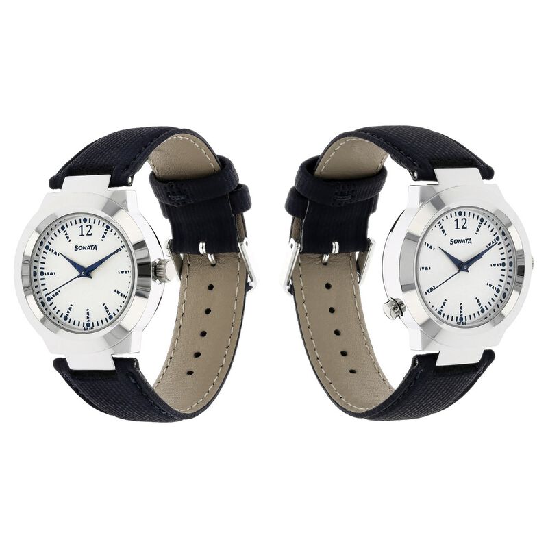 Sonata Act Safety Watch White Dial Women Watch With Leather Strap - image number 1