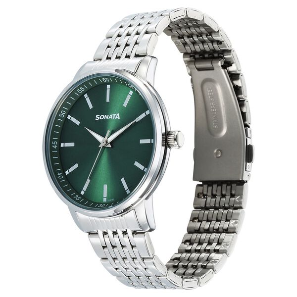 Sonata Wedding Quartz Analog Green Dial Stainless Steel Strap Watch For Men - image number 2