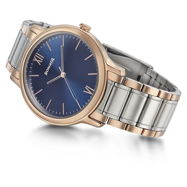 Sonata Beyond Gold Quartz Analog Blue Dial Metal Strap Watch for Men - image number 4
