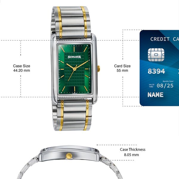 Sonata Ascent Green Rectangular Watch - Two-Tone - image number 3