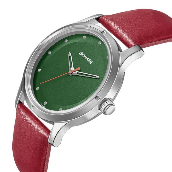 Sonata Women of Steel Green Dial Leather Strap Watch for Women - image number 2