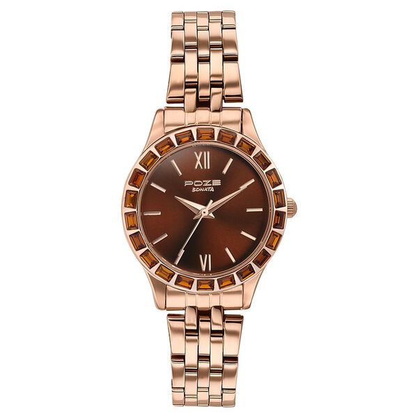 Sonata Poze Quartz Analog Brown Dial Rose Gold Metal Strap Watch For Women - image number 1
