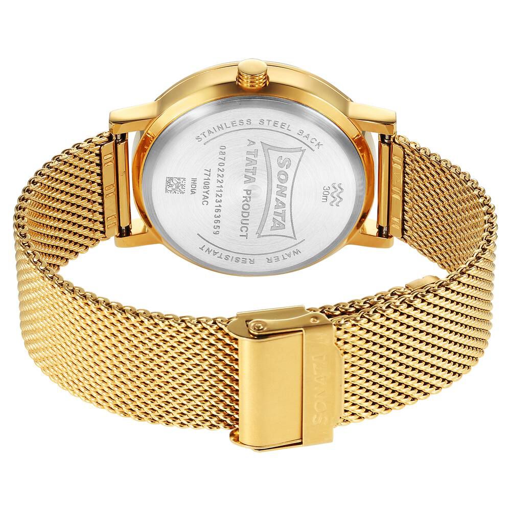 Buy Online Sonata Utsav Quartz Analog with Day and Date Champagne Dial Stainless Steel Strap Watch for Men 77108ym09 Sonata