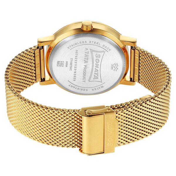 Sonata Utsav Quartz Analog with Day and Date Champagne Dial Stainless Steel Strap Watch for Men - image number 3