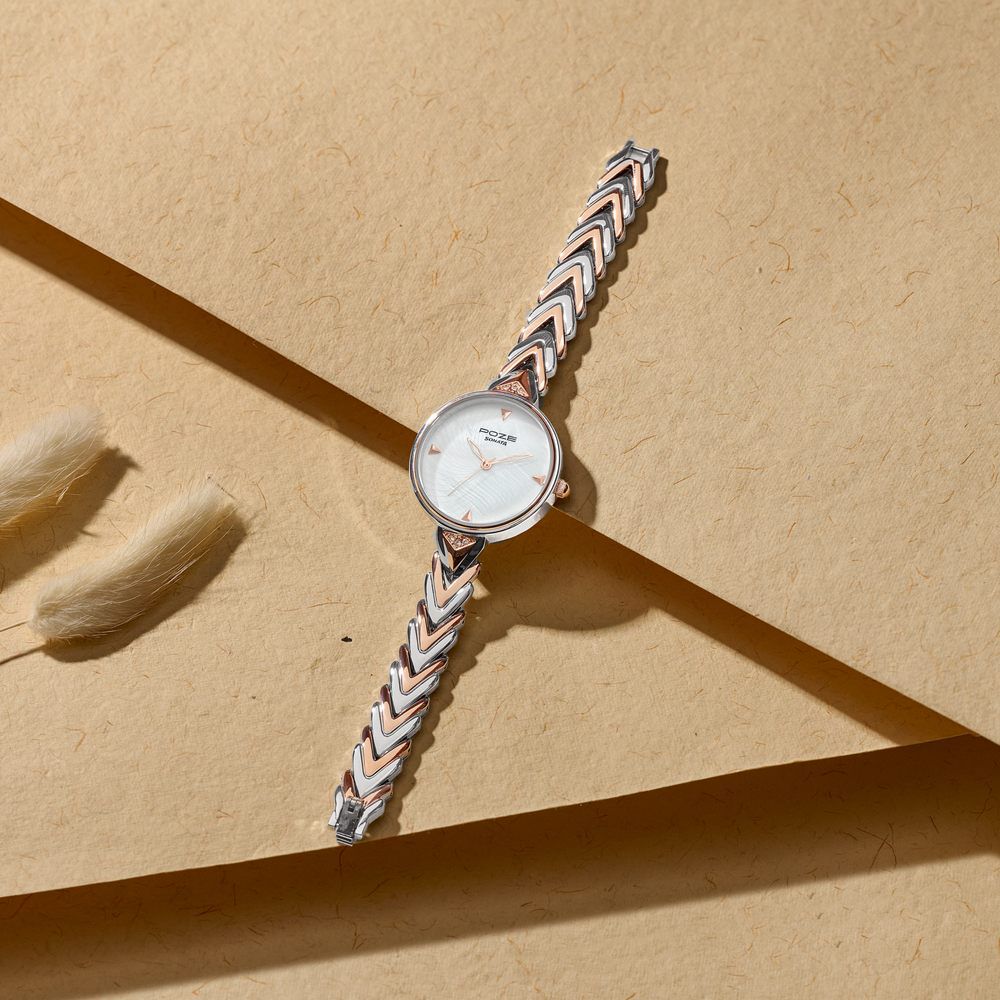 Poze By Sonata Quartz Analog Mother of Pearl Dial Two Toned Metal Strap Watch For Women