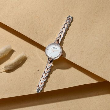 Poze By Sonata Quartz Analog Mother of Pearl Dial Two Toned Metal Strap Watch For Women