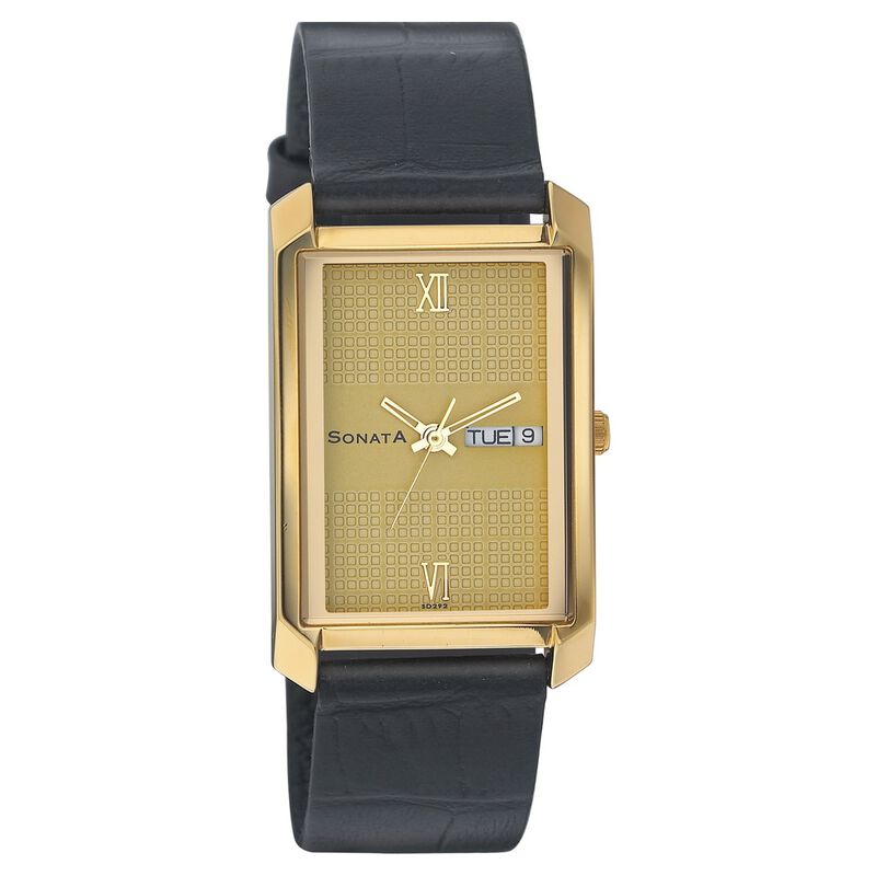Sonata Quartz Analog with Day and Date Champagne Dial Strap Watch for Men - image number 0