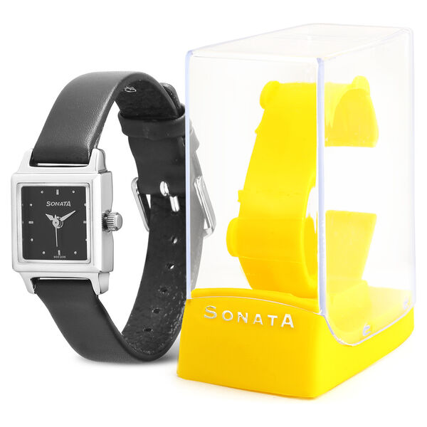 Sonata Quartz Analog Black Dial Leather Strap Watch for Women - image number 3