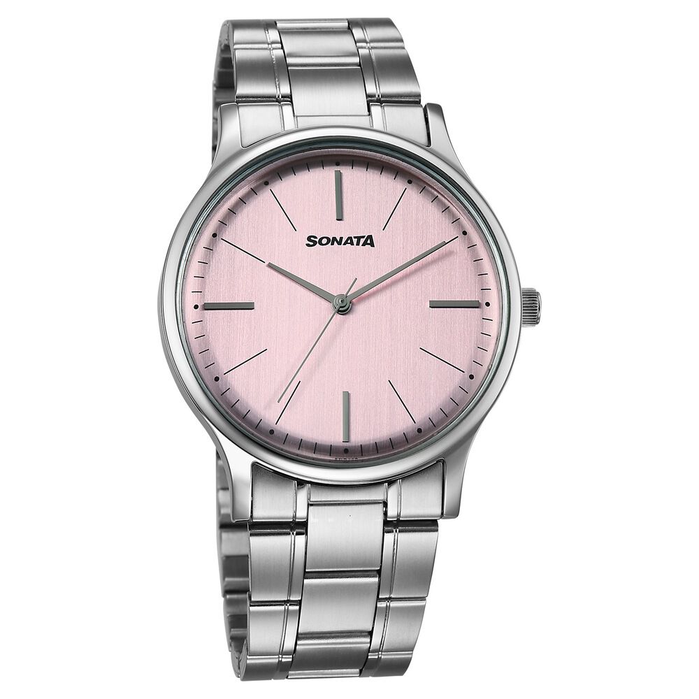 Sonata Aspire Quartz Analog Pink Dial Stainless Steel Strap Watch For Men-picture-12