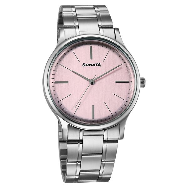 Sonata Aspire Quartz Analog Pink Dial Stainless Steel Strap Watch For Men - image number 0