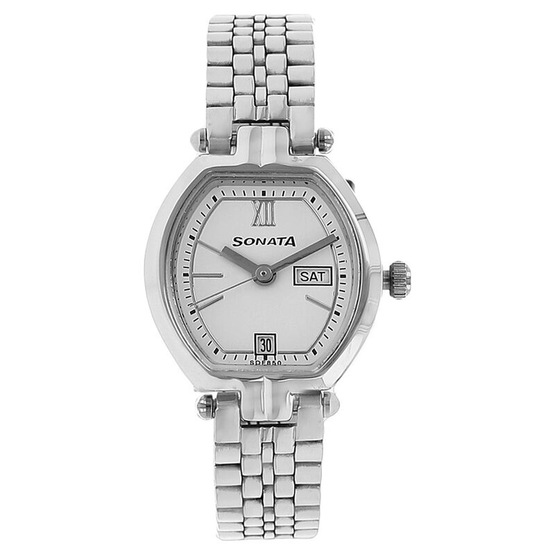Sonata Quartz Analog with Day and Date White Dial Stainless Steel Strap Watch for Women - image number 0