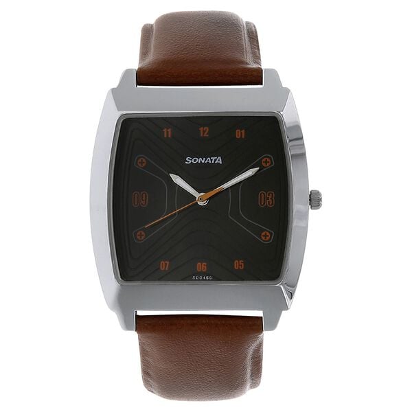 Sonata Quartz Analog Black Dial Leather Strap Watch for Men - image number 0