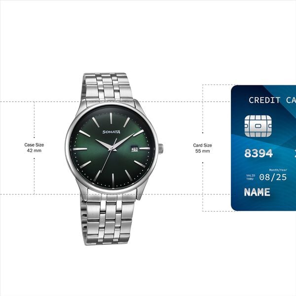 Sonata Eternia Quartz Analog with Date Green Dial Metal Strap Watch For Men - image number 3