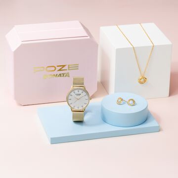 Sonata Poze Quartz Analog White Dial Metal Strap Watch For Women