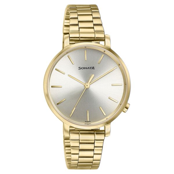 Sonata Elegent Essentials Quartz Analog Champagne Dial Stainless Steel Strap Watch For Women - image number 1
