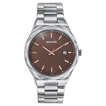 Sonata Jashn Quartz Analog Grey Dial Silver Metal Strap Watch For Men