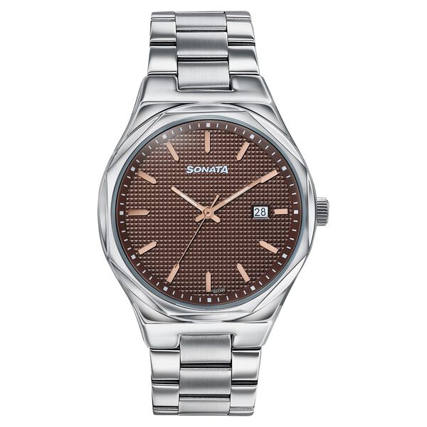 Sonata Jashn Quartz Analog Grey Dial Silver Metal Strap Watch For Men - image number 0
