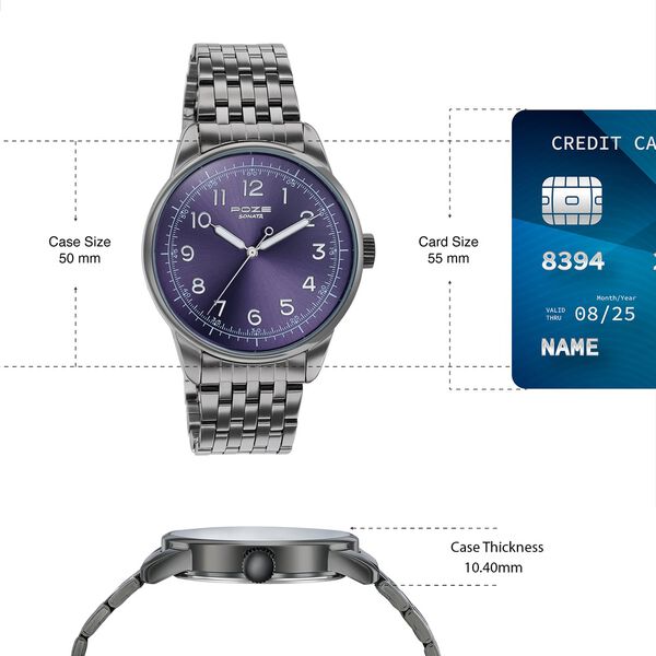 Poze By Sonata Quartz Analog Blue Dial Grey Stainless Steel Strap Watch For Men - image number 3
