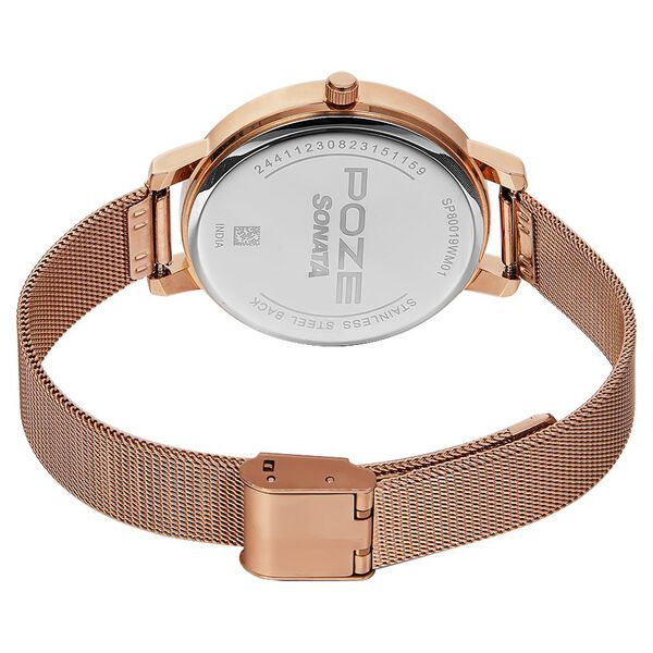 Poze by Sonata Quartz Analog Pink Dial Stainless Steel Strap Watch for Women - image number 4