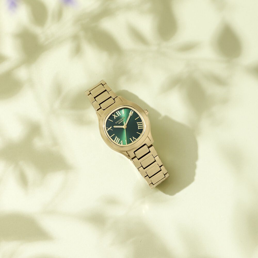 Poze By Sonata Quartz Analog Green Dial Golden Metal Strap Watch For Women-picture-20