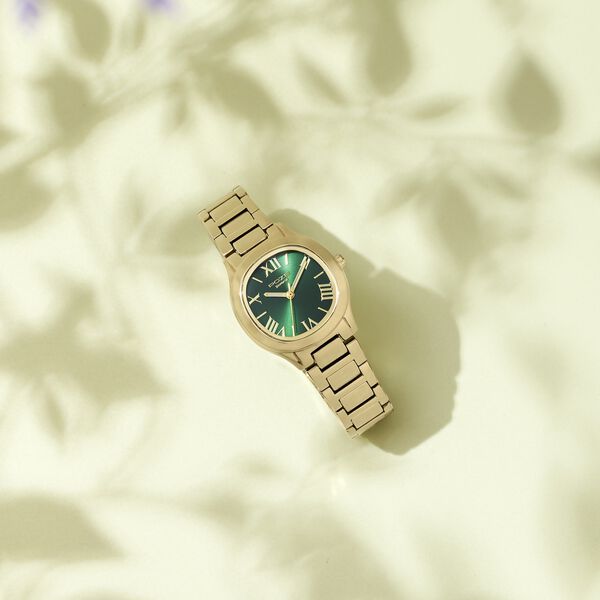 Poze By Sonata Quartz Analog Green Dial Golden Metal Strap Watch For Women - image number 0