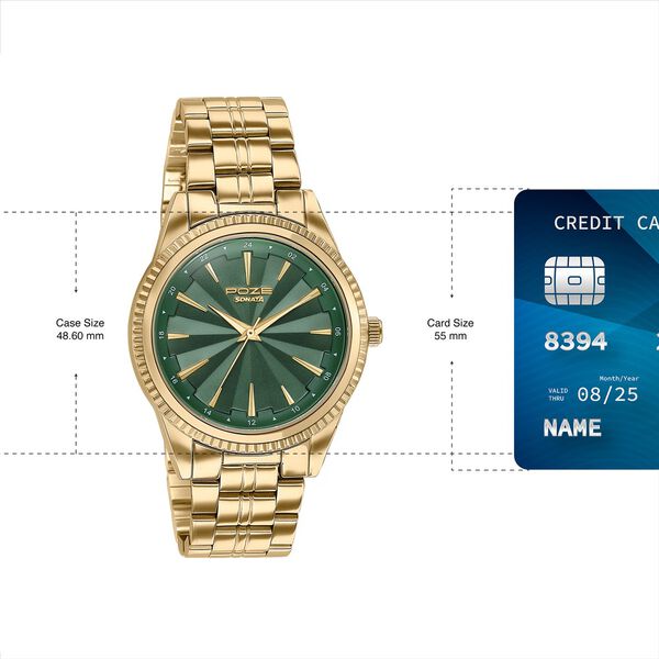 Poze By Sonata Quartz Analog Green Dial Gold Metal Strap Watch For Men - image number 3