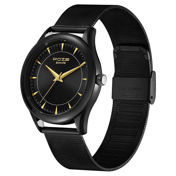 Poze by Sonata Quartz Analog Black Dial Stainless Steel Strap Watch for Men - image number 2