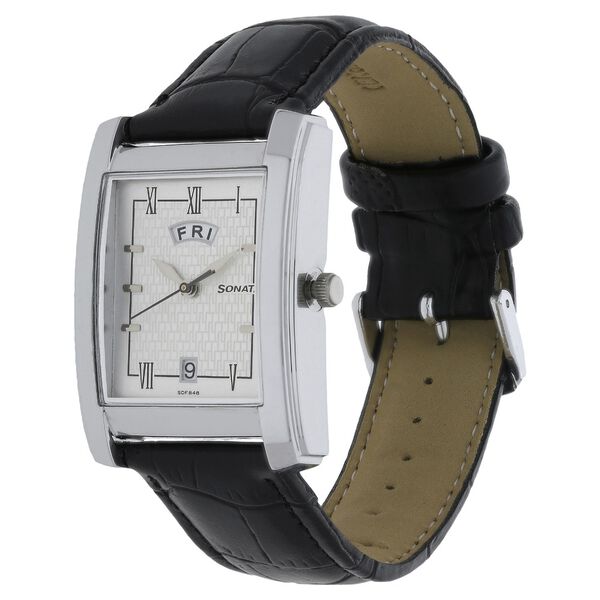Sonata Quartz Analog with Day and Date White Dial Leather Strap Watch for Men - image number 1