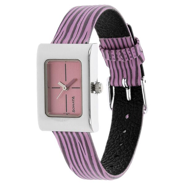 Sonata Quartz Analog Pink Dial Leather Strap Watch for Women - image number 1