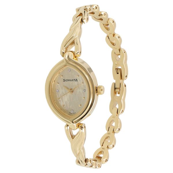 Sonata Pankh Champagne Dial Women Watch With Metal Strap - image number 1