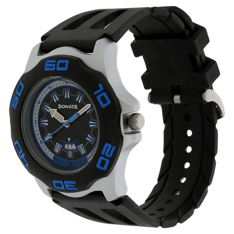 SF Quartz Analog with Date Black Dial Plastic Strap Watch for Men - image number 1