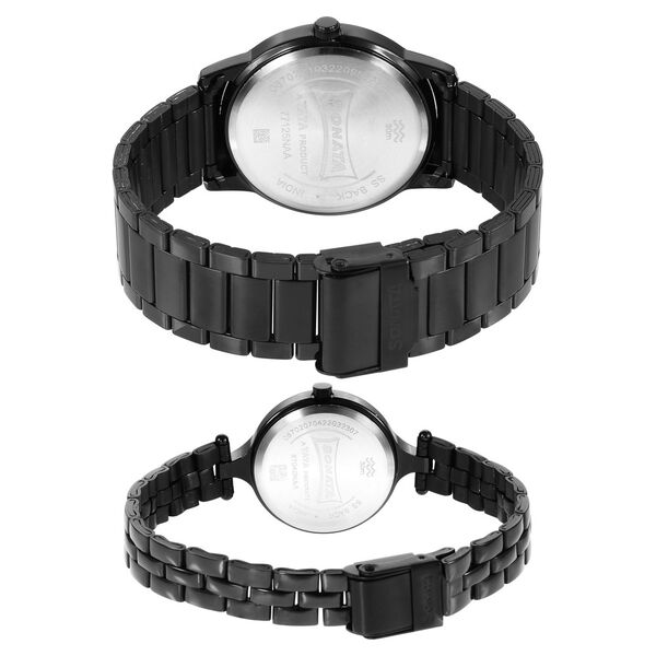 Sonata Quartz Analog Black Dial Stainless Steel Strap Watch for Couple - image number 3