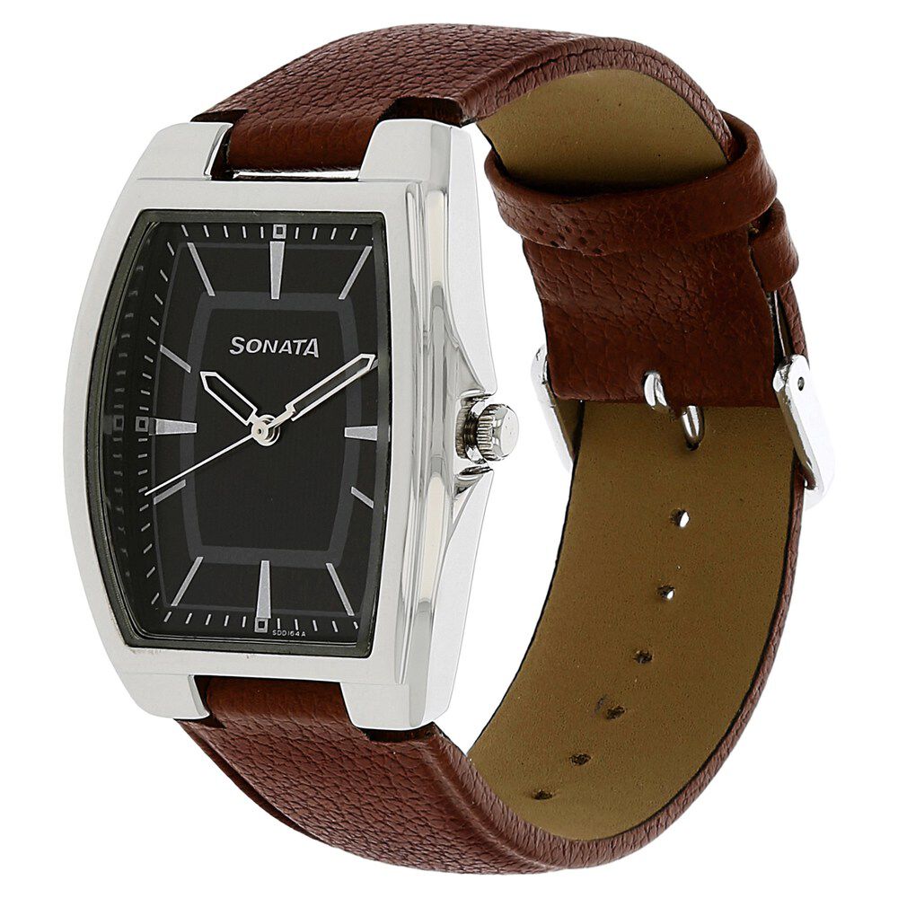 Buy Online Sonata Quartz Analog Brown Dial Leather Strap Watch for Men nh7998sl02ac Sonata
