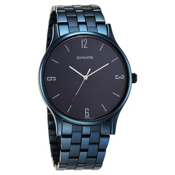 Sonata Blues Quartz Analog Blue Dial Metal Strap Watch for Men