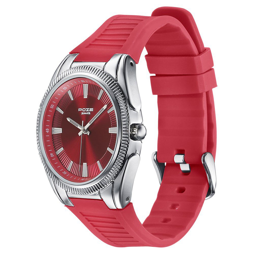 Buy Online Poze By Sonata Quartz Analog Red Dial Red Silicone